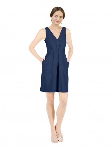 Knee Length Dark Navy Sleeveless A-Line Open Back Evening Gown / Bridesmaid Dress Leeds