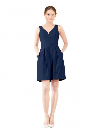 Knee Length Dark Navy Sleeveless A-Line Bridesmaid Gown Leeds
