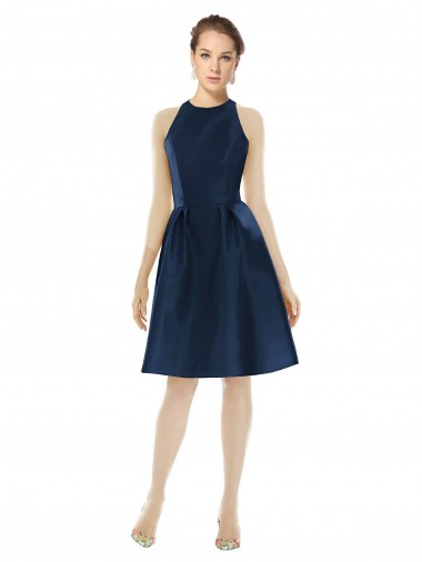 Cocktail Length Dark Navy Sleeveless A-Line Bridesmaid Dress Leeds