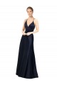 Long Dark Navy Sleeveless A-Line Satin Prom Dress / Bridal Party Dress Leeds