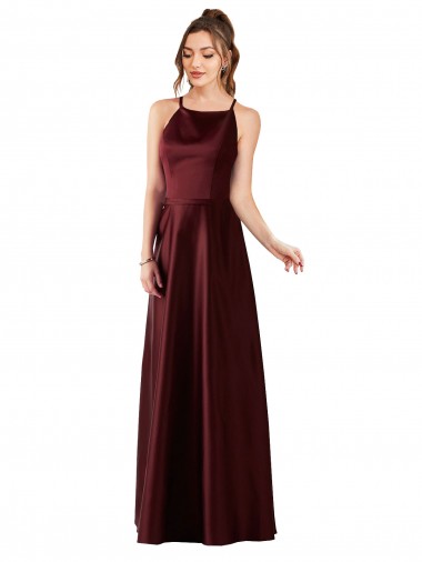 Long Burgundy Gold Sleeveless A-Line Prom Dress / Bridesmaid Dress Leeds
