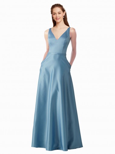 Long Sleeveless A-Line Satin Black Tie Prom Dress / Bridesmaid Dress Leeds