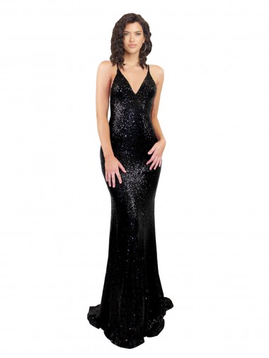 Long Black Sleeveless Mermaid Open Back Black Tie Evening Gown / Prom Dress / Bridesmaid Dress Leeds