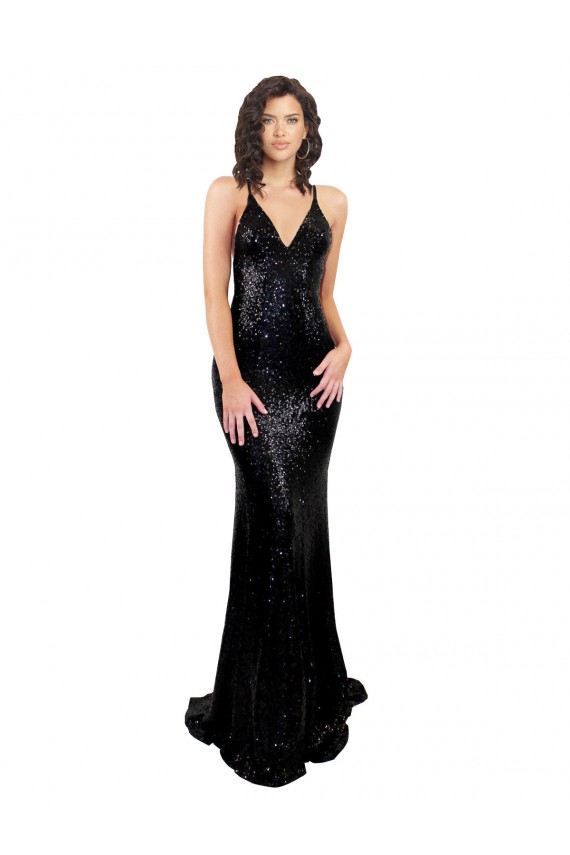 Long Black Sleeveless Mermaid Open Back Black Tie Evening Gown / Prom Dress / Bridesmaid Dress Leeds