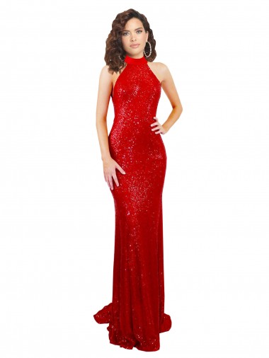 Long Red Sleeveless Mermaid Open Back Sequin Formal Evening Gown / Prom Dress / Bridesmaid Dress Leeds