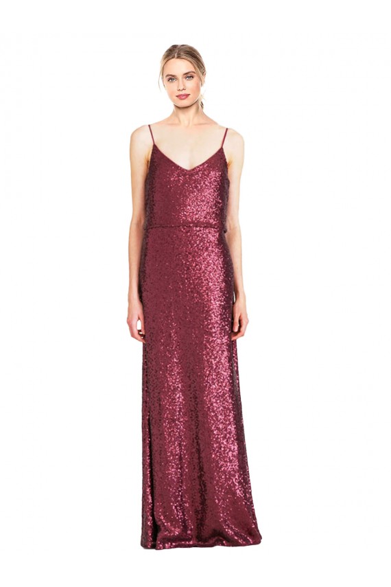 Long Burgundy Sleeveless A-Line Sequin Formal Evening Gown / Prom Dress / Bridesmaid Dress Leeds