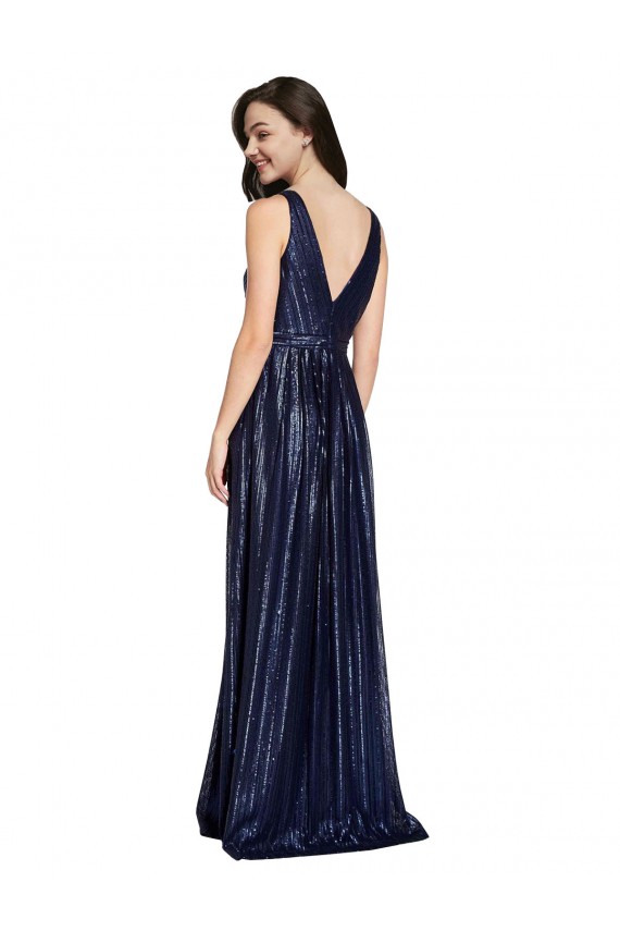 Long Dark Navy Sleeveless Sheath V-Back Formal Evening Gown / Prom Dress / Bridesmaid Dress Leeds