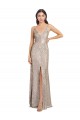 Long Silver Sleeveless Sheath V-Back Front Slit Formal Evening Gown / Prom Dress / Bridesmaid Dress Leeds