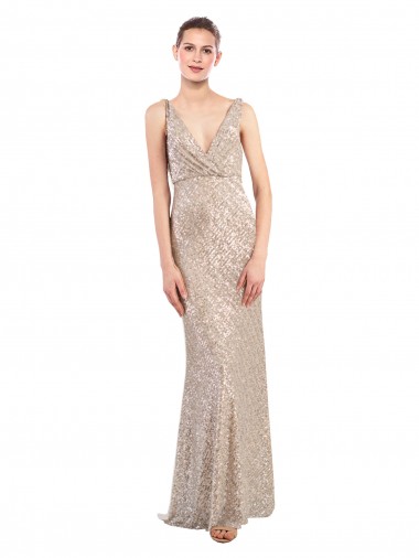 Long Silver Sleeveless Sheath V-Back Formal Evening Gown / Prom Dress / Bridesmaid Dress Leeds