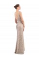 Long Silver Sleeveless Sheath V-Back Formal Evening Gown / Prom Dress / Bridesmaid Dress Leeds