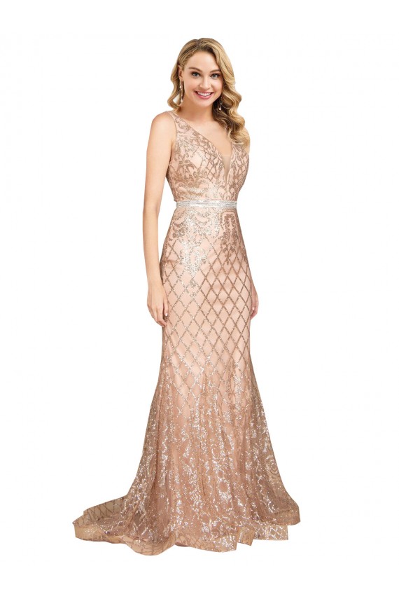 Long Rose Gold Sleeveless Mermaid V-Back Formal Plus Size Evening Gown / Prom Dress / Bridesmaid Dress Leeds