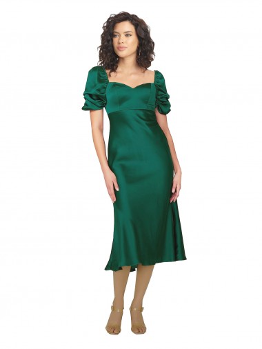 Midi Length Hunter Short Sleeves A-Line Low Back Formal Evening Gown / Prom Dress / Bridesmaid Dress Leeds