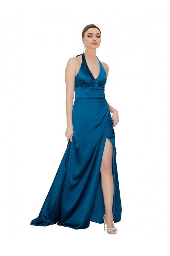 Long Peacock Blue Sleeveless A-Line Open Back Formal Evening Gown / Prom Dress / Bridesmaid Dress Leeds