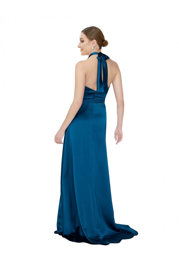 Long Peacock Blue Sleeveless A-Line Open Back Formal Evening Gown / Prom Dress / Bridesmaid Dress Leeds