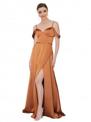 Long Orange Cold Shoulder A-Line Low Back Formal Evening Gown / Prom Dress / Bridesmaid Dress Leeds