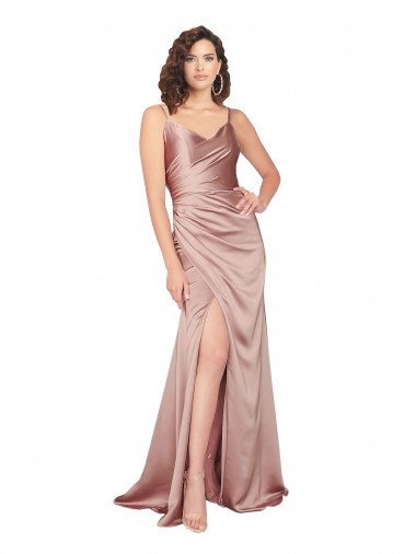 Long Dusty Pink Sleeveless Sheath V-Back Black Tie Evening Gown / Prom Dress / Bridesmaid Dress Leeds