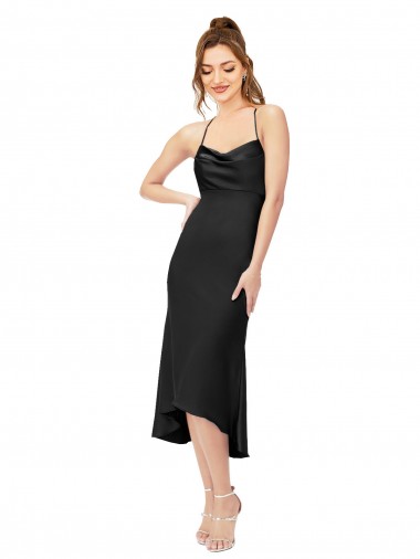 Midi Length Black Sleeveless Sheath Open Back High Low Evening Gown / Prom Dress / Bridesmaid Dress Leeds
