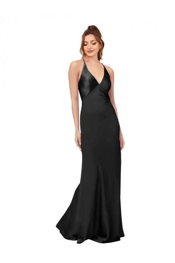 Long Black Sleeveless Sheath Open Back Black Tie Evening Gown / Prom Dress / Bridesmaid Dress Leeds