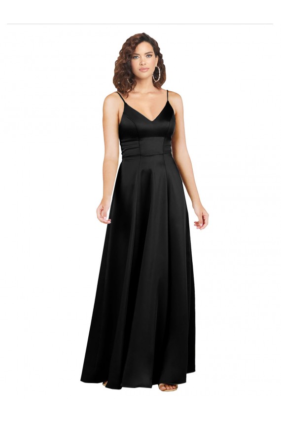 Long Black Sleeveless A-Line V-Back Formal Evening Gown / Prom Dress / Bridesmaid Dress Leeds