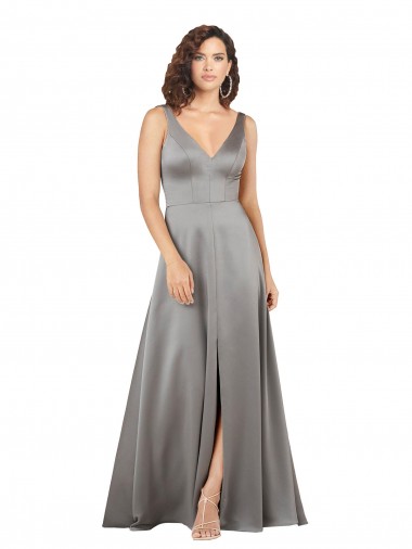 Long Pearl Grey Sleeveless A-Line Formal Evening Gown / Prom Dress / Bridesmaid Dress Leeds