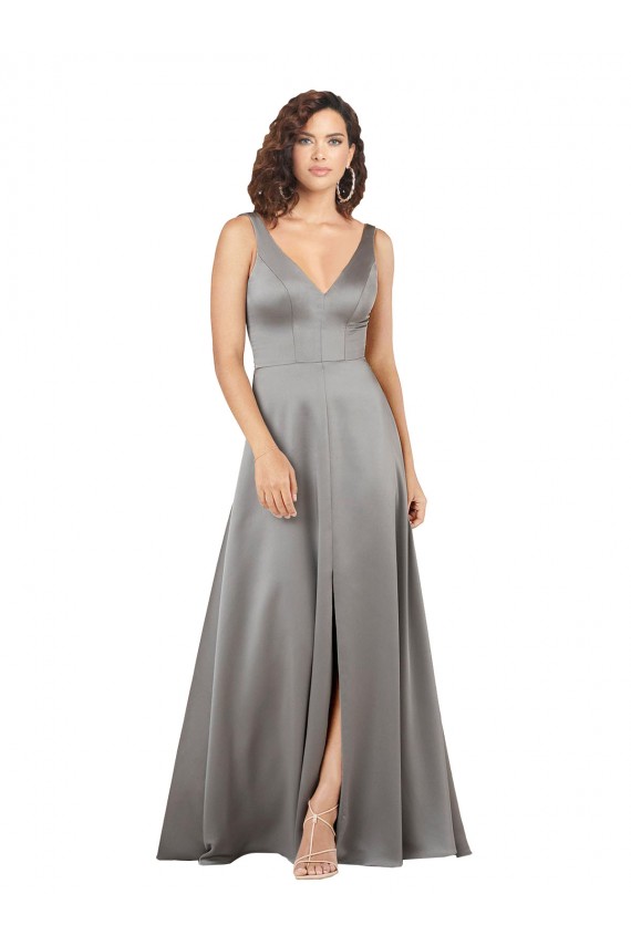 Long Pearl Grey Sleeveless A-Line Formal Evening Gown / Prom Dress / Bridesmaid Dress Leeds