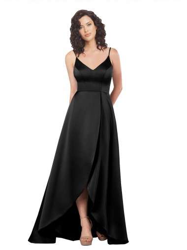 Long Black Sleeveless A-Line V-Back High Low Evening Gown / Prom Dress / Bridesmaid Dress Leeds