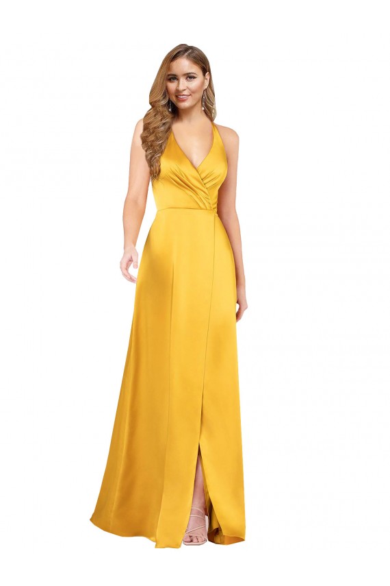 Long Sleeveless A-Line Open Back Front Slit Formal Evening Gown / Prom Dress / Bridesmaid Dress Leeds