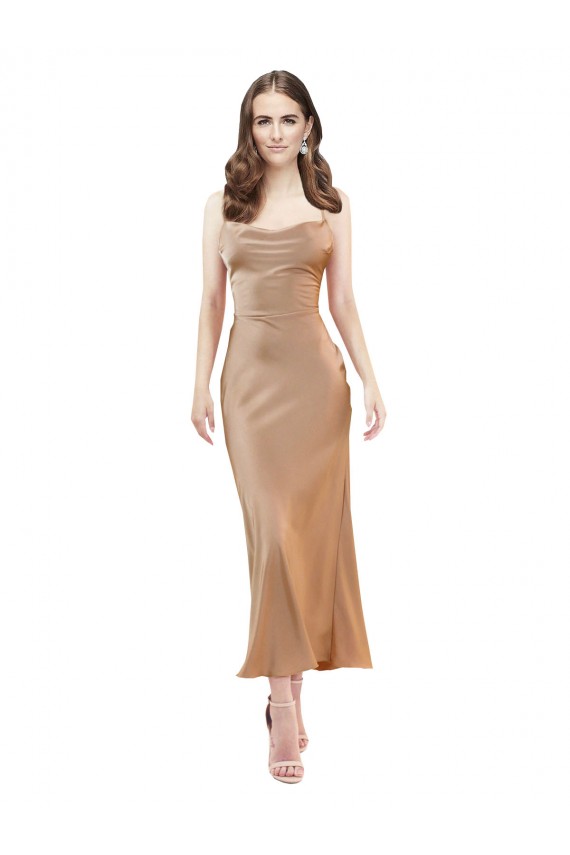 Midi Length Rose Gold Sleeveless Sheath Open Back Formal Evening Gown / Prom Dress / Bridesmaid Dress Leeds
