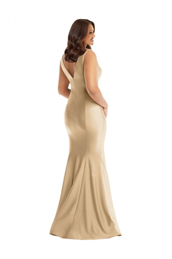 Long Soft Gold Sleeveless Mermaid V-Back Formal Plus Size Evening Gown / Prom Dress / Bridesmaid Dress Leeds