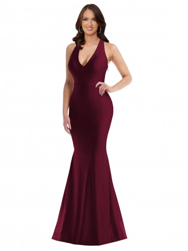 Long Burgundy Sleeveless Mermaid Open Back Formal Plus Size Evening Gown / Prom Dress / Bridesmaid Dress Leeds