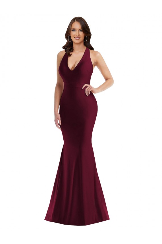 Long Burgundy Sleeveless Mermaid Open Back Formal Plus Size Evening Gown / Prom Dress / Bridesmaid Dress Leeds