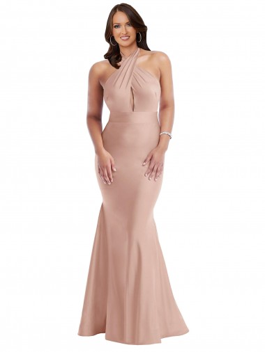 Long Dusty Pink Sleeveless Mermaid Open Back Formal Plus Size Evening Gown / Prom Dress / Bridesmaid Dress Leeds
