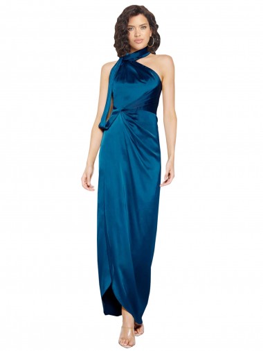 Long Peacock Blue Sleeveless Sheath Side Slit Formal Evening Gown / Prom Dress / Bridesmaid Dress Leeds