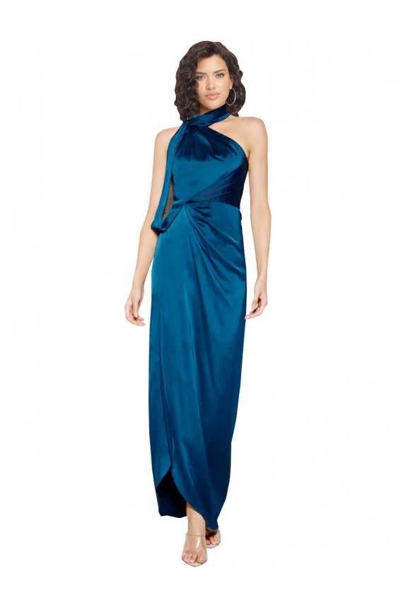 Long Peacock Blue Sleeveless Sheath Side Slit Formal Evening Gown / Prom Dress / Bridesmaid Dress Leeds