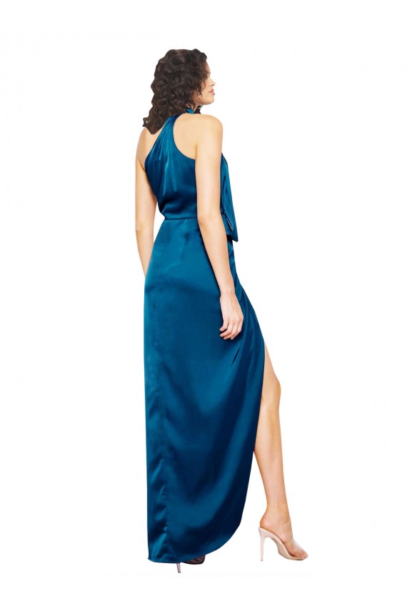 Long Peacock Blue Sleeveless Sheath Side Slit Formal Evening Gown / Prom Dress / Bridesmaid Dress Leeds