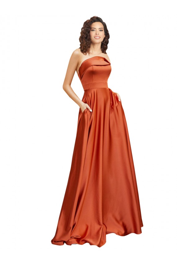 Sweep Train Burnt Orange Sleeveless A-Line Low Back Formal Evening Gown / Prom Dress / Bridesmaid Dress Leeds