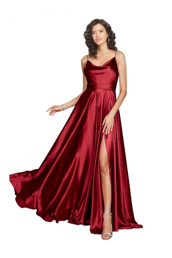 Long Burgundy Sleeveless A-Line Low Back Silk like Satin Black Tie Evening Gown / Prom Dress / Bridesmaid Dress Leeds