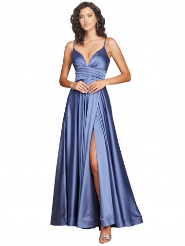Long French Blue Sleeveless A-Line Low Back Black Tie Evening Gown / Prom Dress / Bridesmaid Dress Leeds