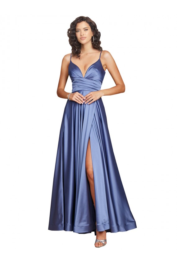 Long French Blue Sleeveless A-Line Low Back Black Tie Evening Gown / Prom Dress / Bridesmaid Dress Leeds
