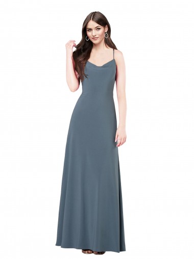 Long Slate Grey Sleeveless A-Line Low Back Prom Dress / Bridesmaid Dress Leeds