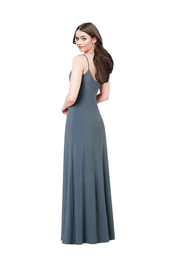 Long Slate Grey Sleeveless A-Line Low Back Prom Dress / Bridesmaid Dress Leeds