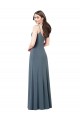Long Slate Grey Sleeveless A-Line Low Back Prom Dress / Bridesmaid Dress Leeds