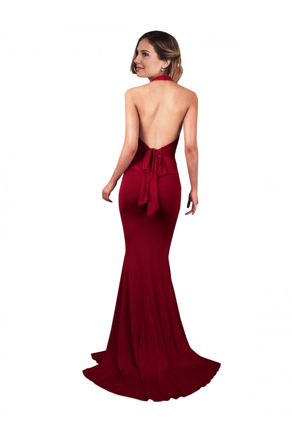 Long Burgundy Sleeveless Mermaid Open Back Spandex Formal Evening Gown / Prom Dress / Bridesmaid Dress Leeds