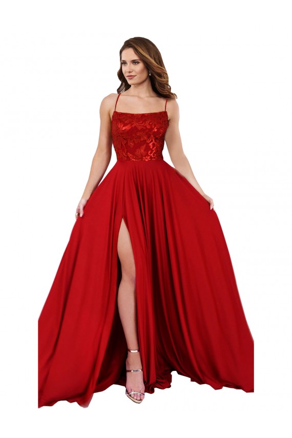 Long Red Sleeveless A-Line Open Back Semi Formal Evening Dress / Prom Dress / Bridesmaid Dress Leeds