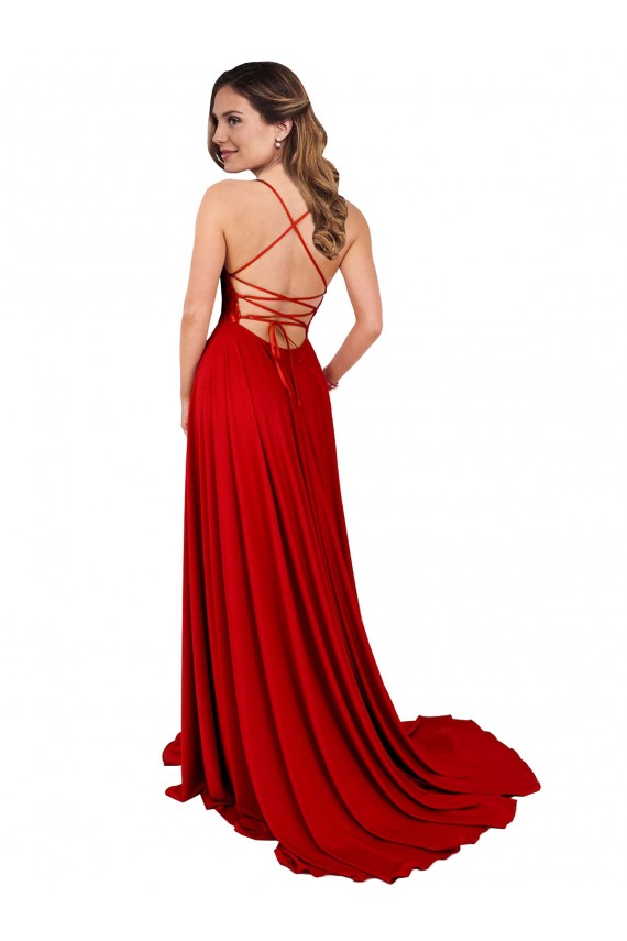 Long Red Sleeveless A-Line Open Back Semi Formal Evening Dress / Prom Dress / Bridesmaid Dress Leeds