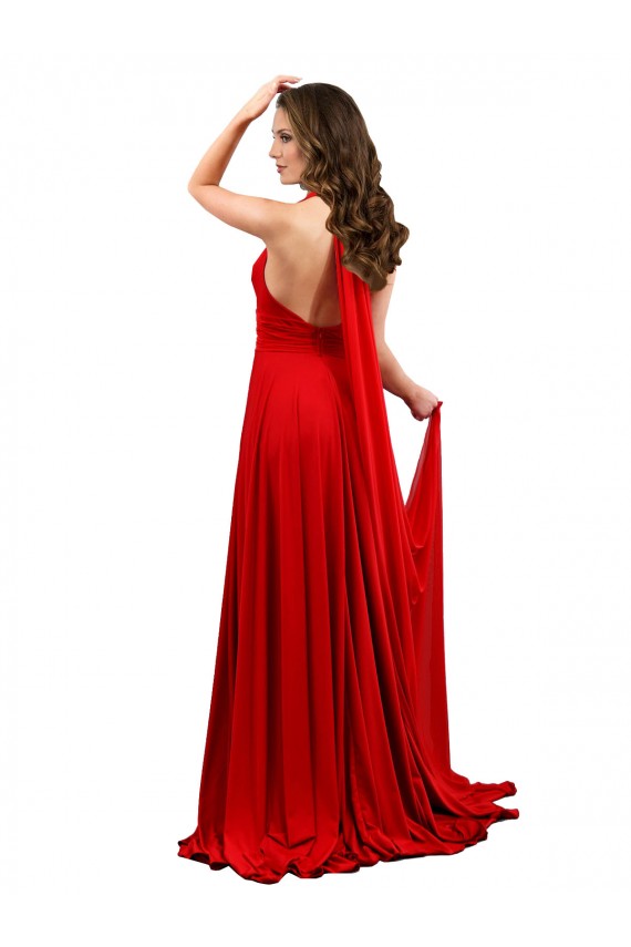 Long Red Sleeveless A-Line Open Back High Slit Formal Evening Gown / Prom Dress / Bridesmaid Dress Leeds