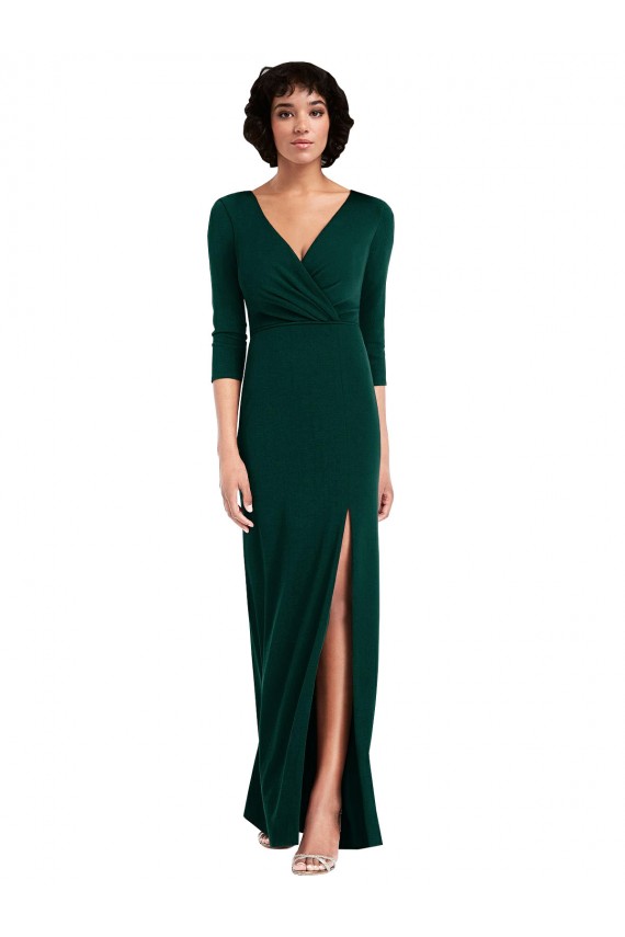 Long Dark Green Long Sleeves Trumpet V-Back Formal Evening Gown / Prom Dress / Bridesmaid Dress Leeds