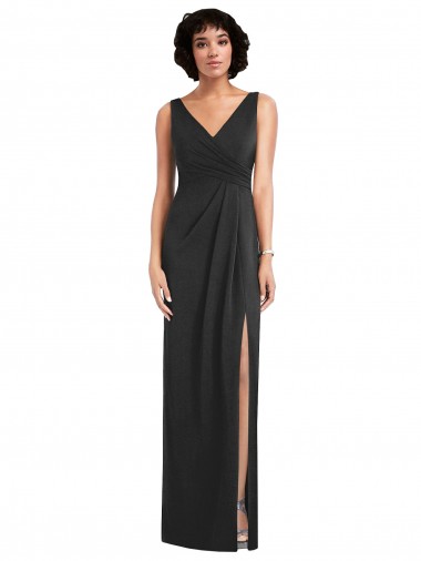 Long Black Sleeveless Sheath V-Back Formal Evening Gown / Prom Dress / Bridesmaid Dress Leeds