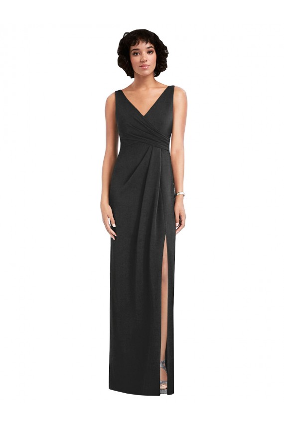 Long Black Sleeveless Sheath V-Back Formal Evening Gown / Prom Dress / Bridesmaid Dress Leeds