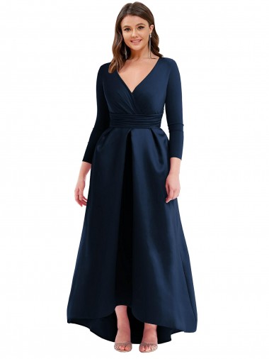 Long Dark Navy Long Sleeves Ball Gown High Low Plus Size Evening Gown / Prom Dress / Bridesmaid Dress Leeds